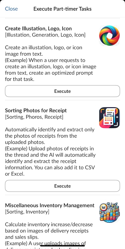 Virtual assistant task selection screen